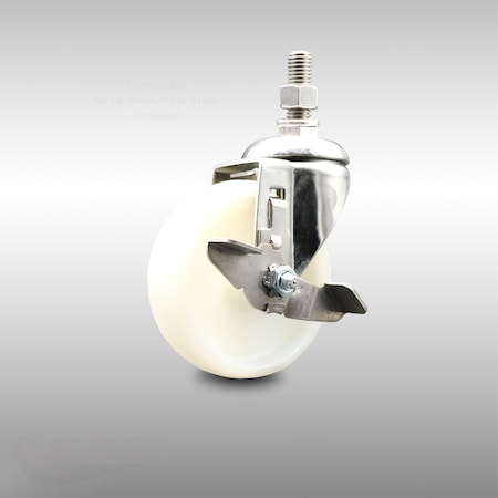 Service Caster 4 Inch 316SS Nylon Wheel Swivel 10mm Threaded Stem Caster with Brake SCC SCC-SS316TS20S414-NYS-TLB-M1015
